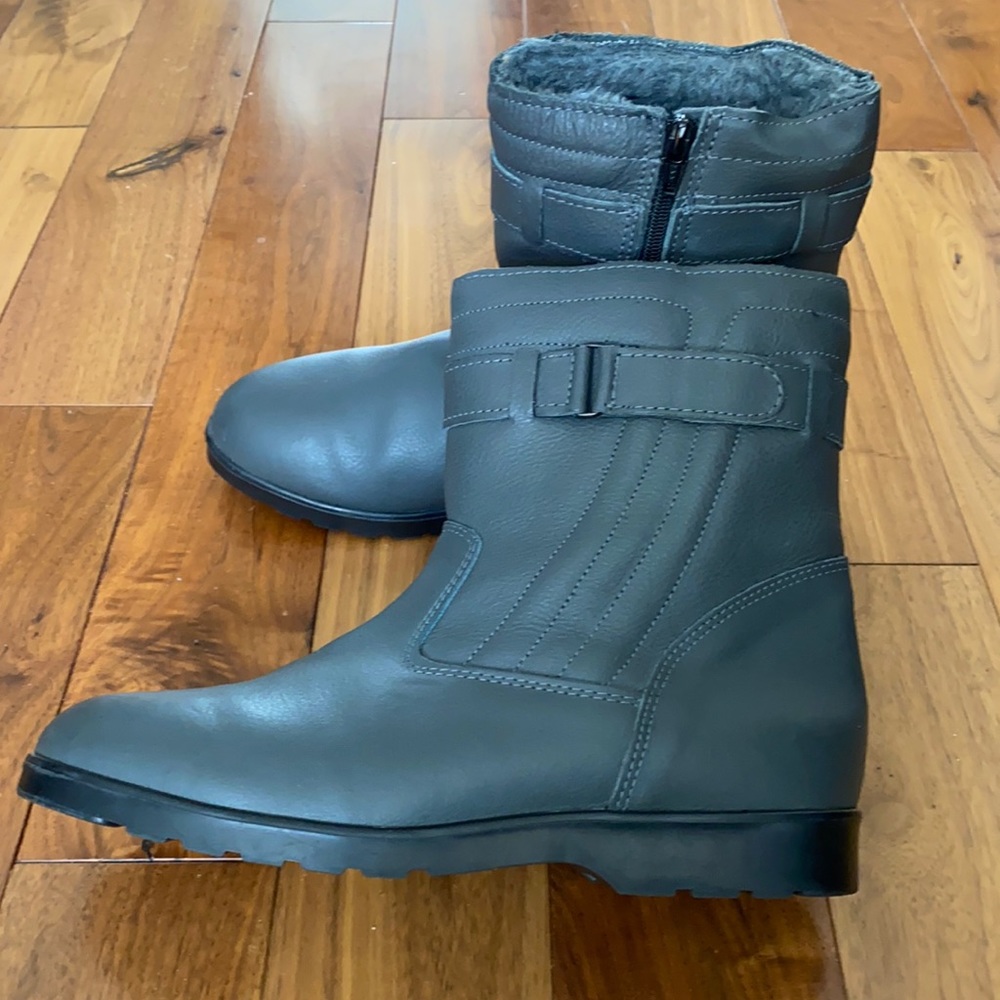 Lucas Grey Men's Vintage 80s Leather Shearling Boots Size 9.5 Made in Italy